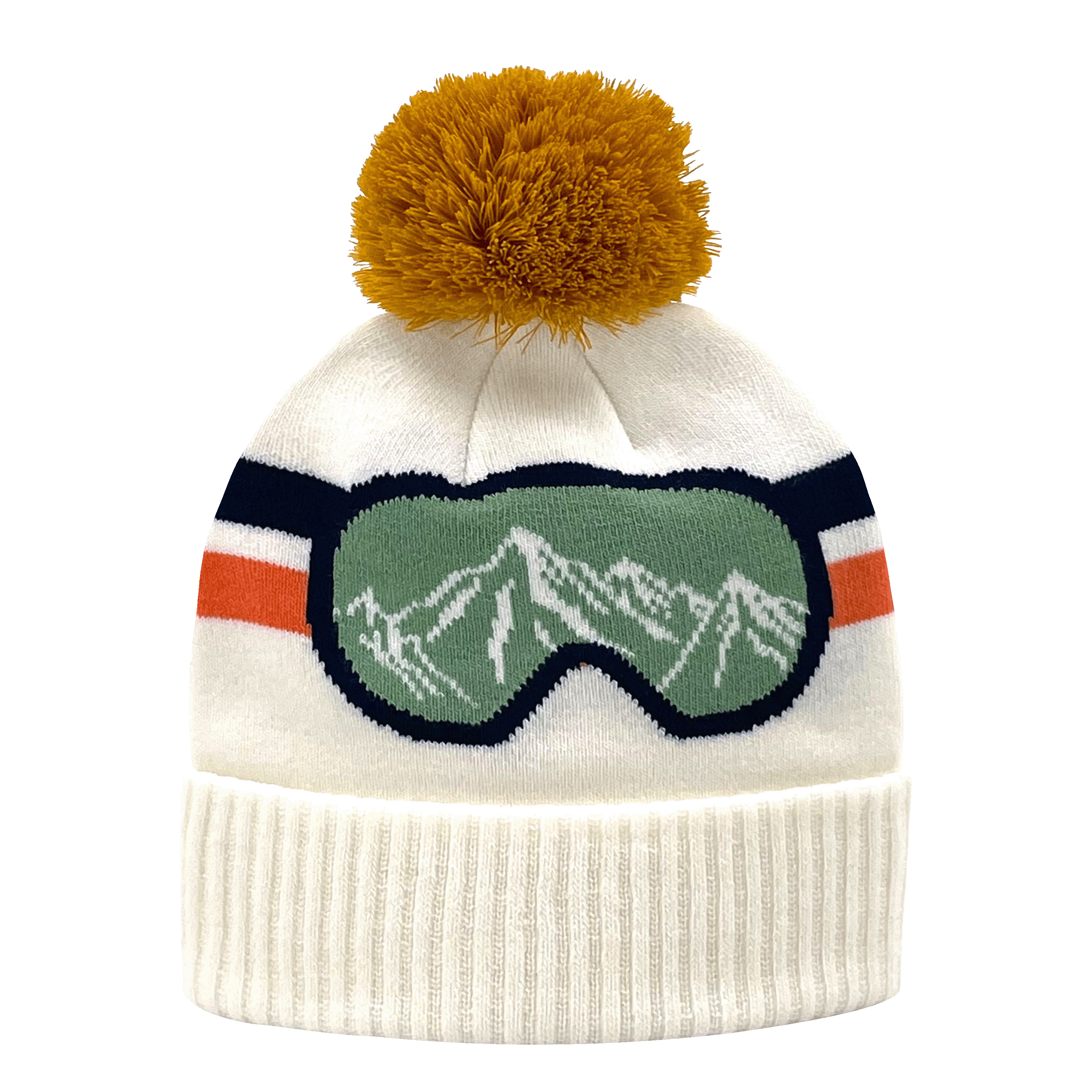 Vintage Ski Goggle Beanie Hat with Mountain View Pom Pom Knit Cap