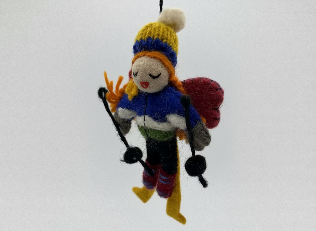 wool ornament of a female skier