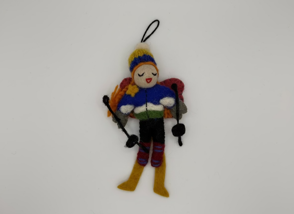 wool ornament of a female skier