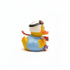 Colorful rubber duck with diving gear on a white background
